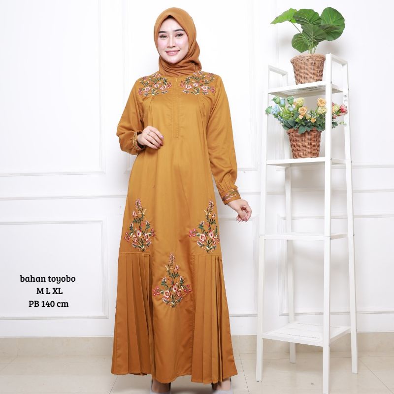 SALE.. DRESS TOYOBO BORDIR / GAMIS KATUN TOYOBO / GAMIS BORDIR / GAMIS PESTA / GAMIS KEKINIAN