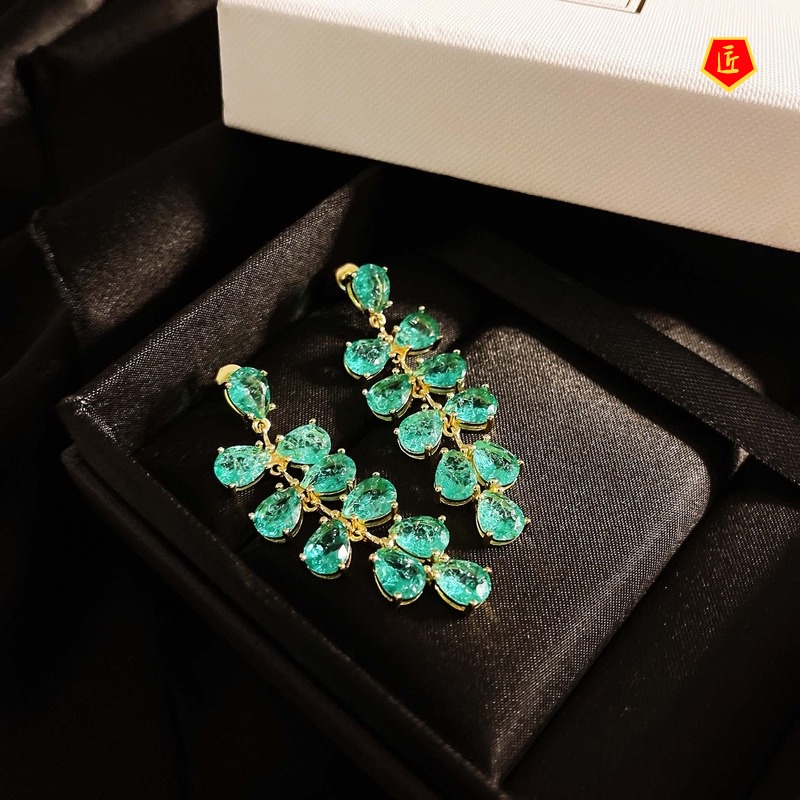 [Ready Stock]Fashion S925 Silver Green Gem Grape-Shaped Earrings