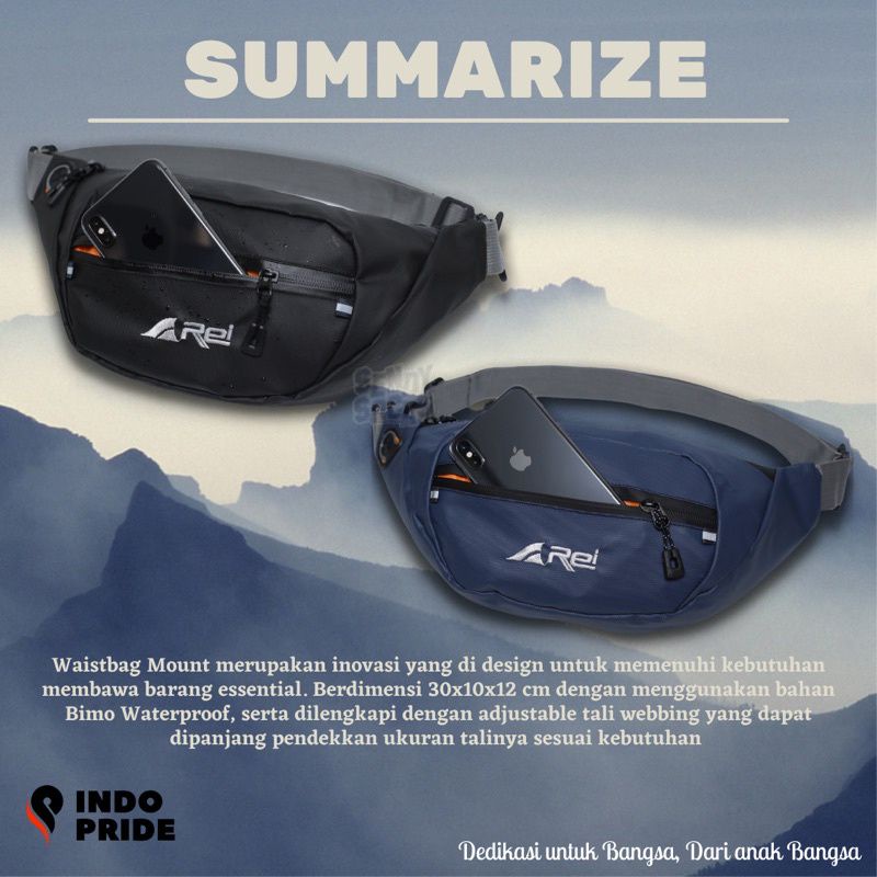 Tas Pinggang Pria Waterproof Waist Bag Arei Hezel Pria Anti Air Anti Sobek Crossbody Rei Multifungsi Outdoor