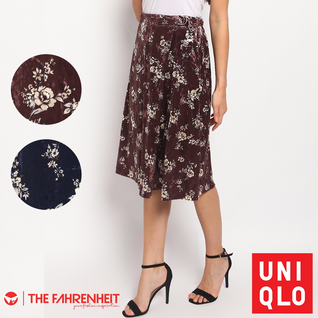The-Fahrenheit 298669 Japanese Crash Velour Flare Skirt (Flower) クラッシュベロアフレアスカート - Brown