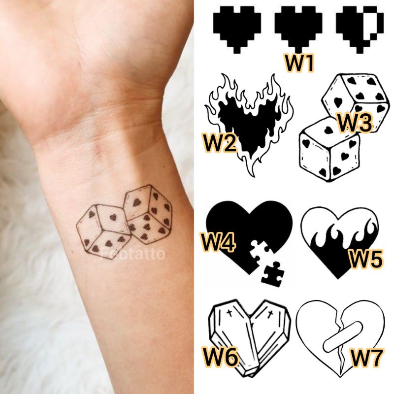 Tato Temporer Love Api Dadu Peti Mati Tatto Minimalis Aesthetic - W