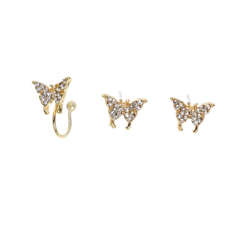 3pcs Anting Wanita Stud dan clip Model Kupu2