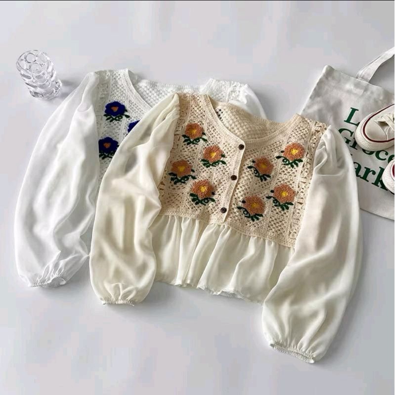 Blouse rajut mix katun silk import//blouse croptop terbaru