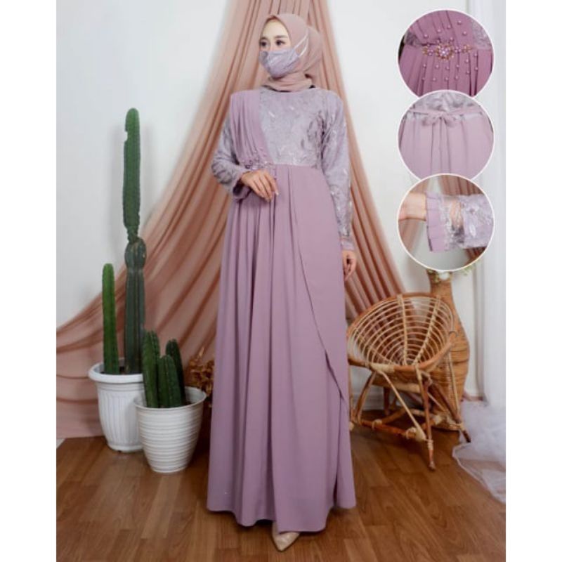 Permata Olshop / Gamis Melisha KD / Gamis Brukat Modern Terbaru / Kebaya Gamis Pesta Mewah / Dress Kondangan / Kebaya Dress Brokat