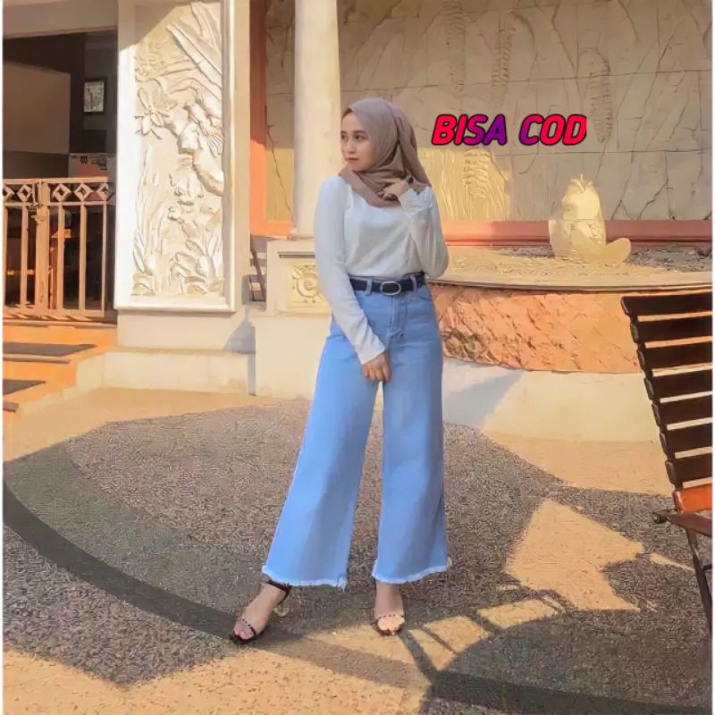 HIGHWAIST JEANS KULOT JUMBO CELANA BOYFRIEND JEANS WANITA