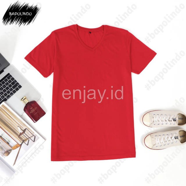 enjay.id - PREMIUM Kaos warna Merah oblong ANTI BAKTERI Leher V neck lengan pendek Original