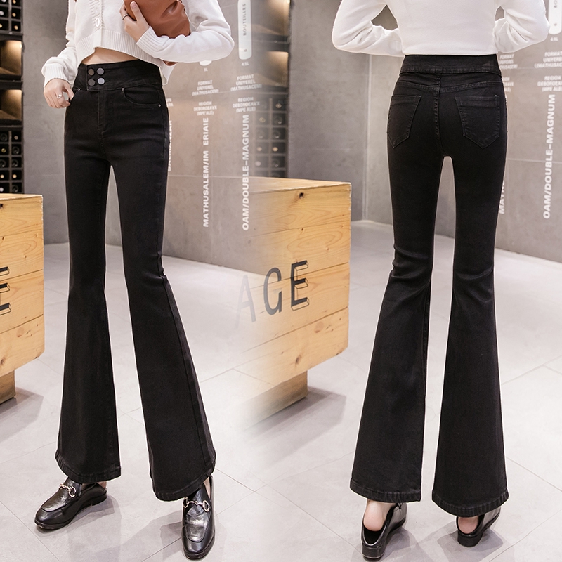  Celana  Panjang Denim  Wanita Model Lebar  High Waist Elastis 