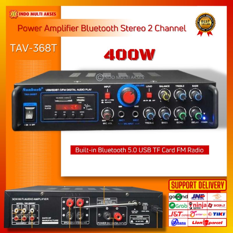 Power Amplifier Bluetooth 5.0 Home Theater Ampli Mobil 2 Channel 400watt TAV-368T