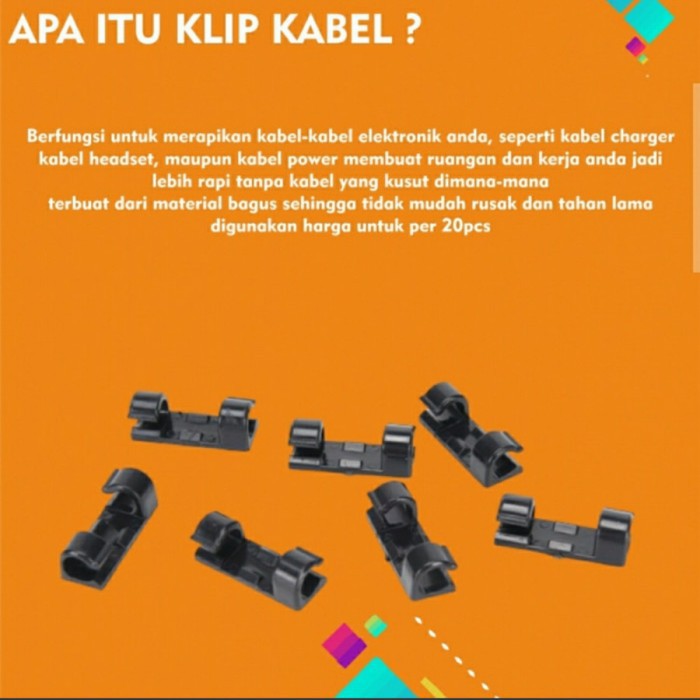 si 20 pcs Klip Kabel | Cable Clip Organizer Penyusun Kabel serbaguna i