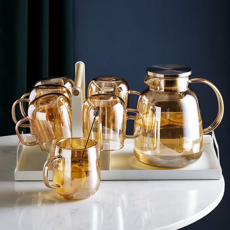 LUXURY Teko Gelas Kaca Tray Set / Pitcher Kaca Set / Tempat Minum / Gelas Kaca Set / Gelas Teko Set