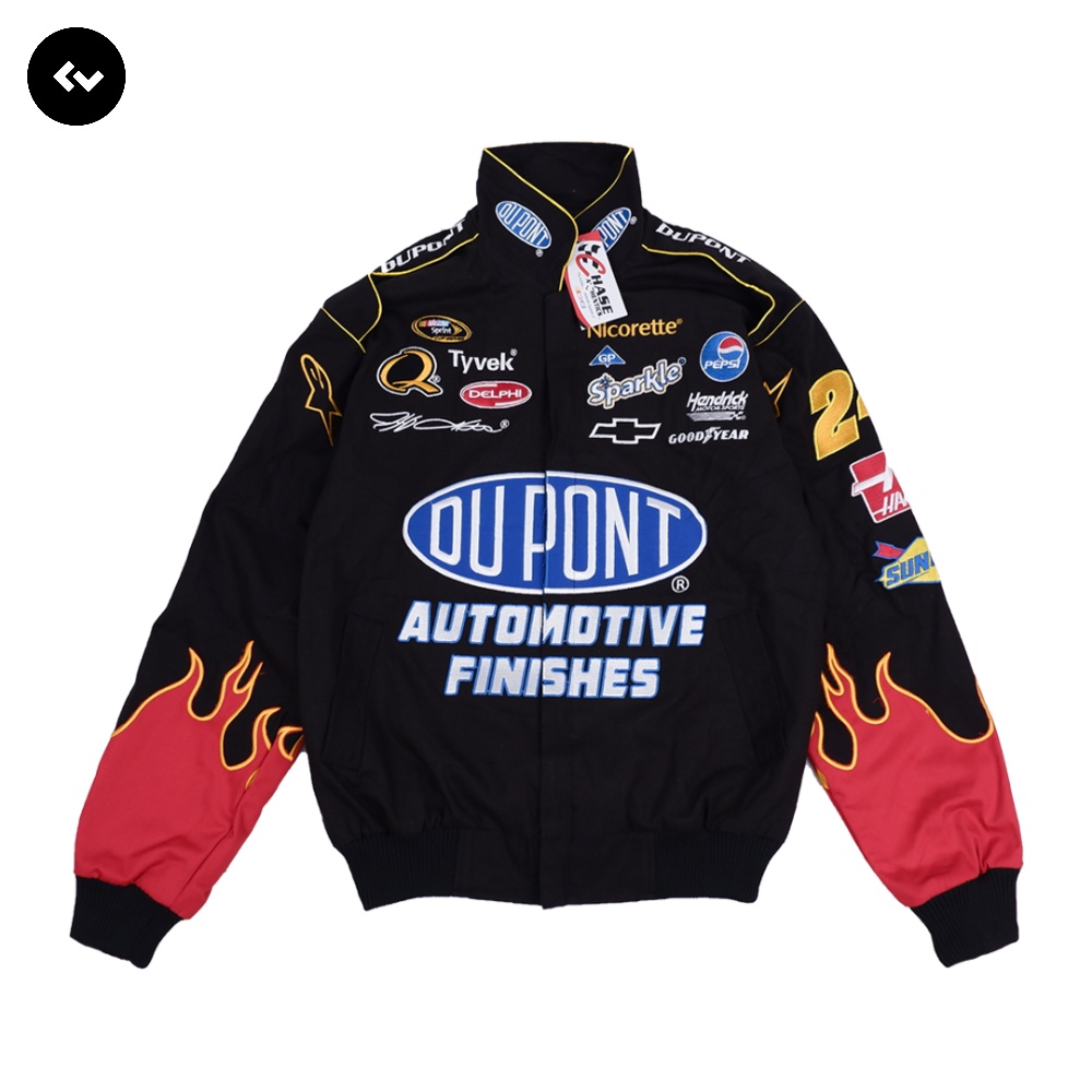 NASCAR DUPONT JAKET  RACING JEEF CHASE BLACK 1:1 VINTAGE AUTHENTIC ORIGINAL FULL BORDIR