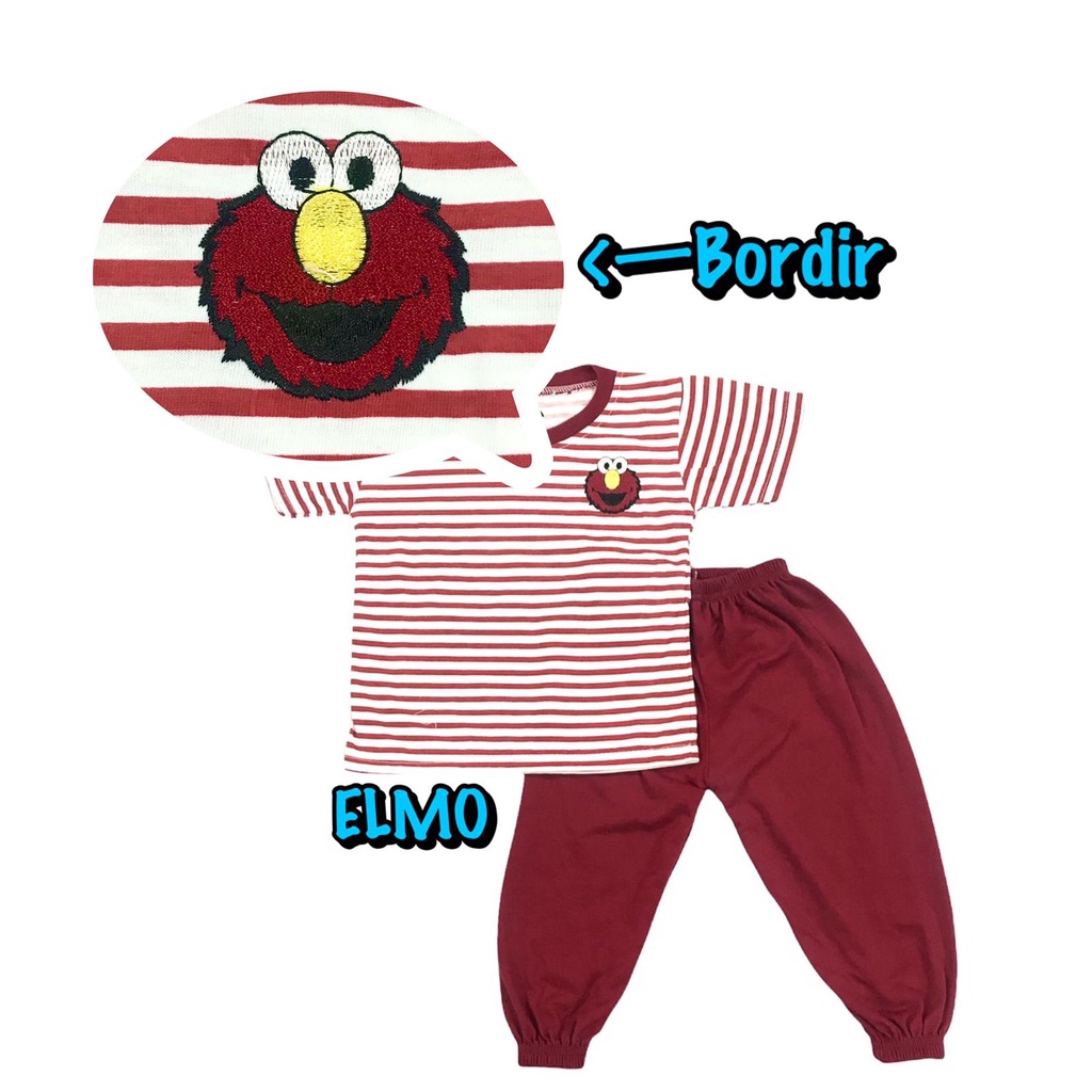 3S YEYA - BAJU SETELAN CP JOGER FASHION OBLONG ANAK LAKI-LAKI/COWOK BAHAN KAOS KATUN BORDIR SALUR ELMO