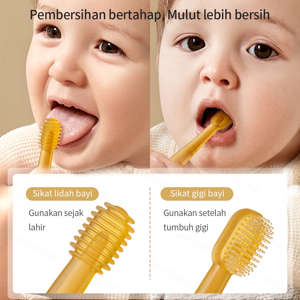 Lakhu 3 in 1 sikat gigi bayi new born pembersih sikat lidah bayi dengan cangkir