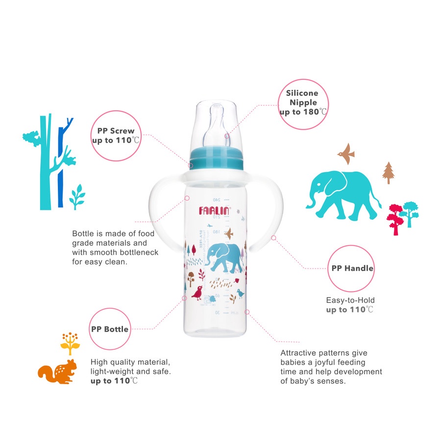 Farlin MomFit PP Standard Neck Feeding Bottle with Handle 240ml