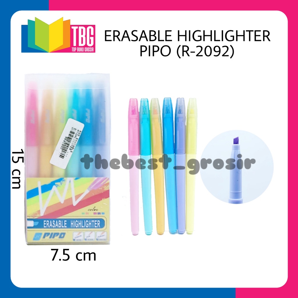 

1 SET (6 WARNA) ERASABLE HIGHLIGHTER PIPO / TEXTLINER BISA DIHAPUS PIPO (R-2092)