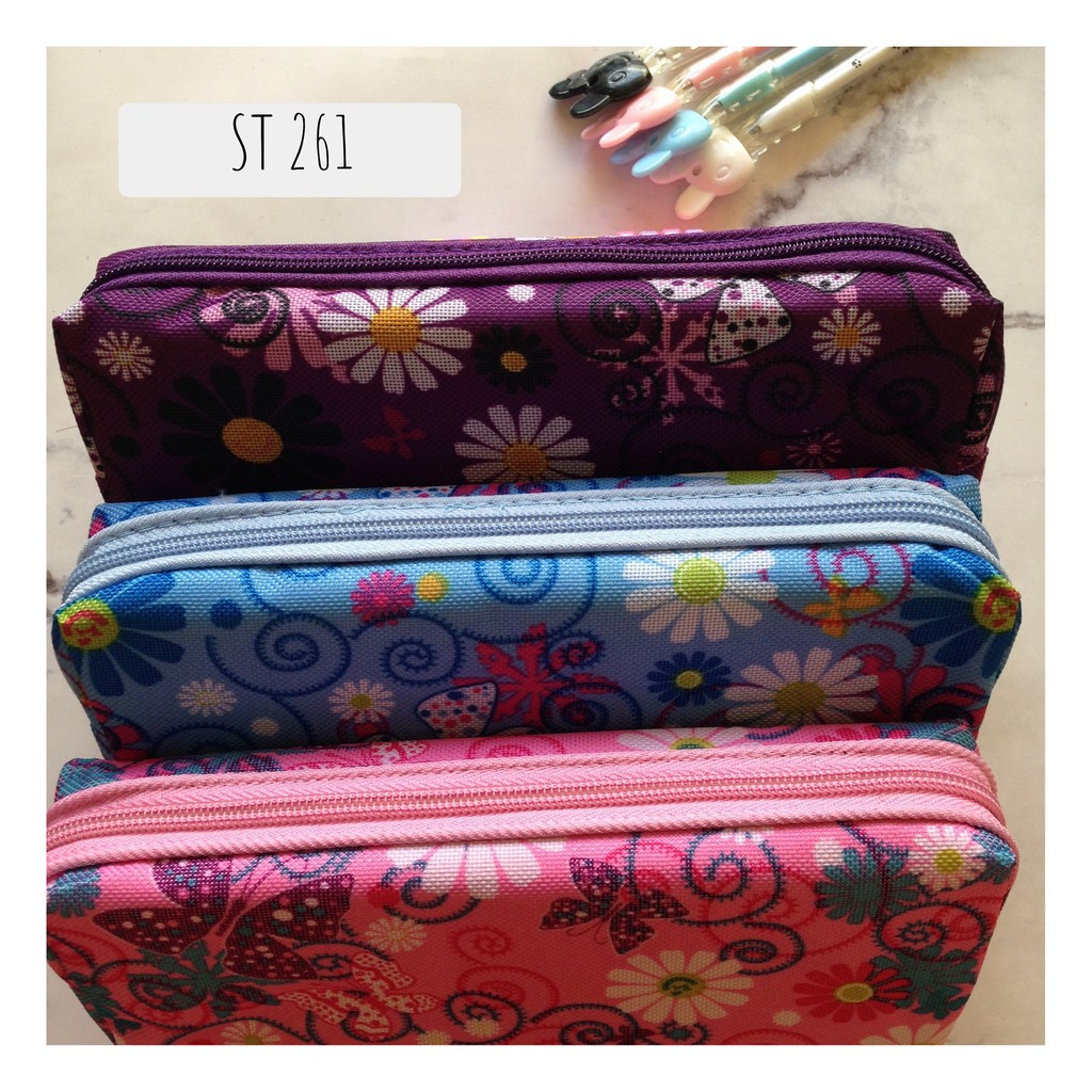 

kotak pensil kain bunga / tempat pensil bunga seleting murah / kotak pensil serbaguna