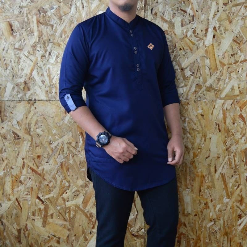 Baju Koko KURTA Pakistan TOYOBO WARNA NAVY Tangan 3/4 Super Premium Terbaru Qurta Pria Dewasa Jahitan Rapi Tampil