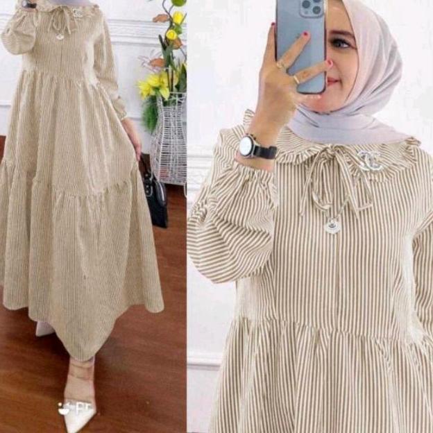 Kekinian - CHIKA MIDI DRESS long tunik salur 2022 baju wanita muslim bahan katun  ukuran LXL 옷