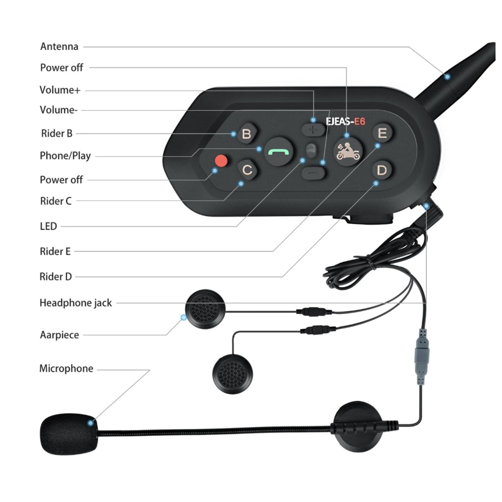 EJEAS E6 Bluetooth Intercom Helm 6 Rider Helmet Alt Vnetphone Sena V6 PRO