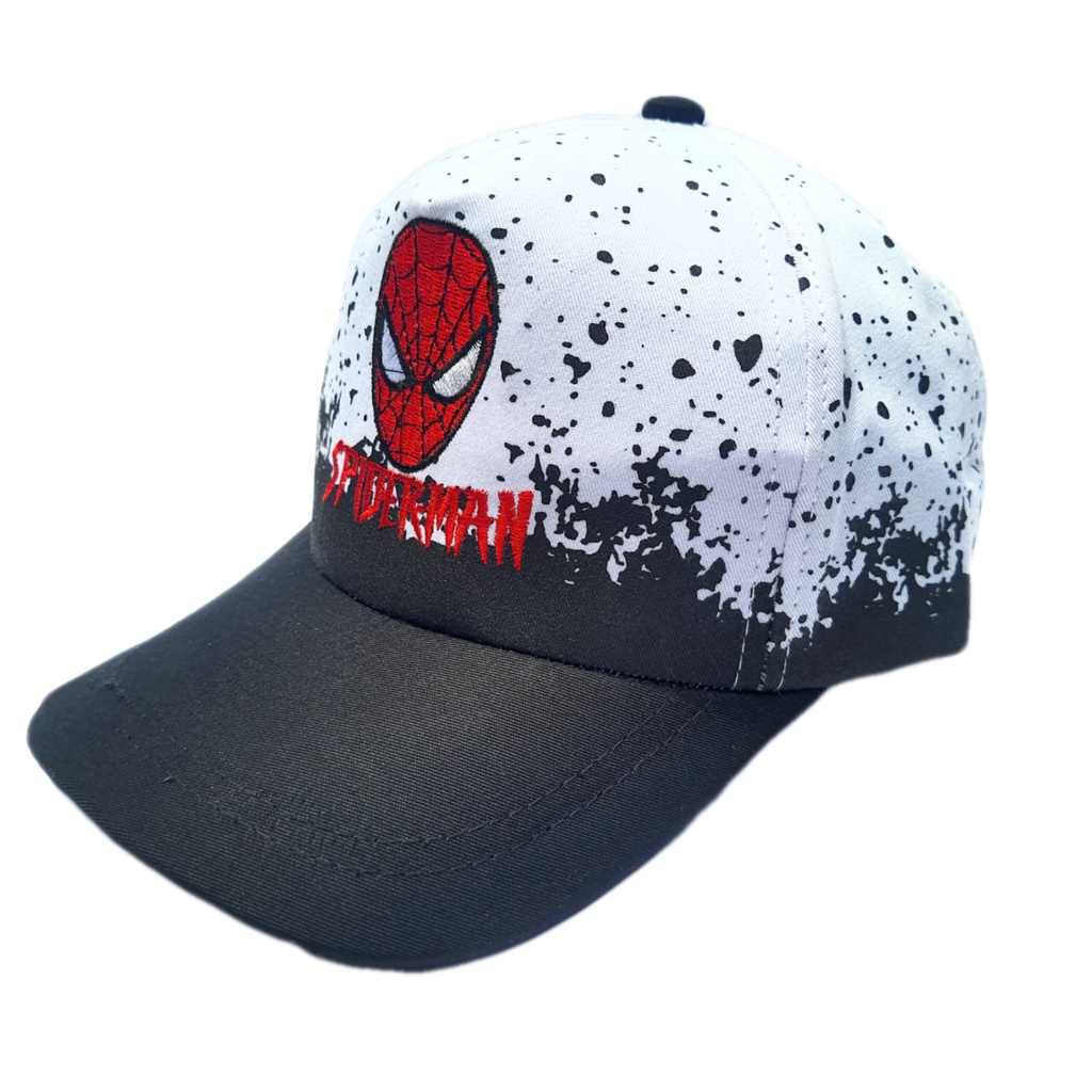 Topi Anak Laki Laki Cowok Baseball Logo Spiderman Bordir Background Bercak Hitam Putih Print Sublim Keren Lucu Usia Umur 1 2 3 4 5 6 7 8 9 10 Tahun topi-2