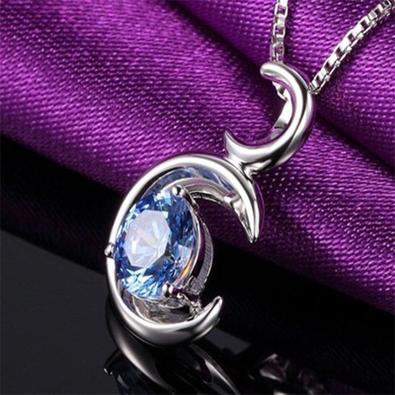 [Ready Stock]Silver Moon Sapphire Necklace Women's Fashion Accessories