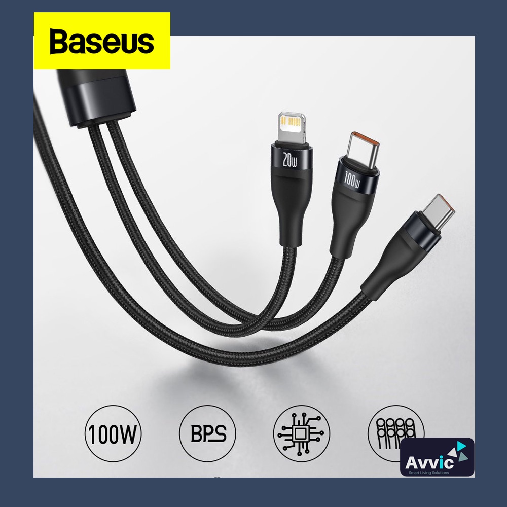 Baseus Kabel Data 2in1 Fast Charging Type C to Type C &amp; iPhone Lightning 100W PD QC Flash Series Data Cable