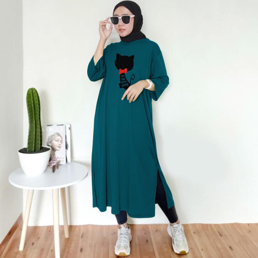 Baju Dress Oversize Tunik Premium meow pita Oversized Dress Tshirt polos