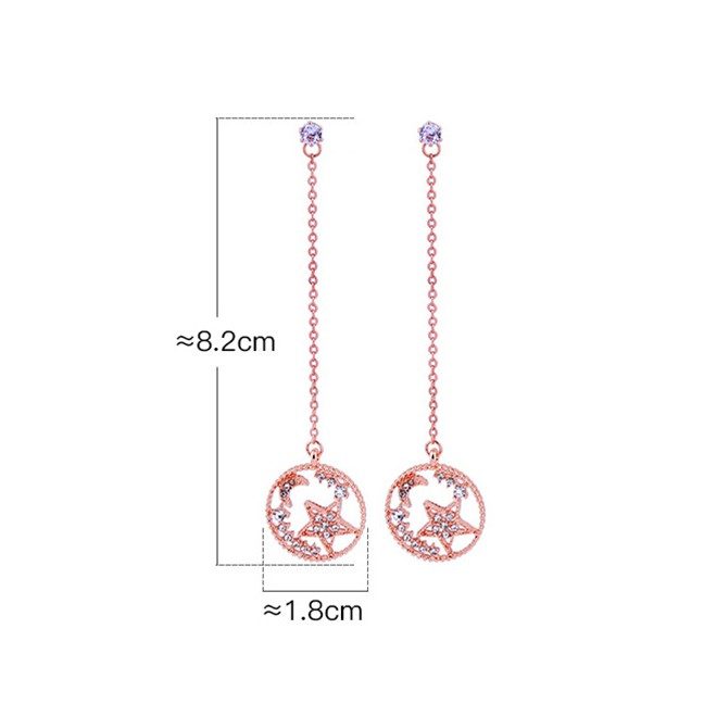 LRC Anting Tusuk Fashion Rose Gold Hollow Geometric Round Star Earrings D03275