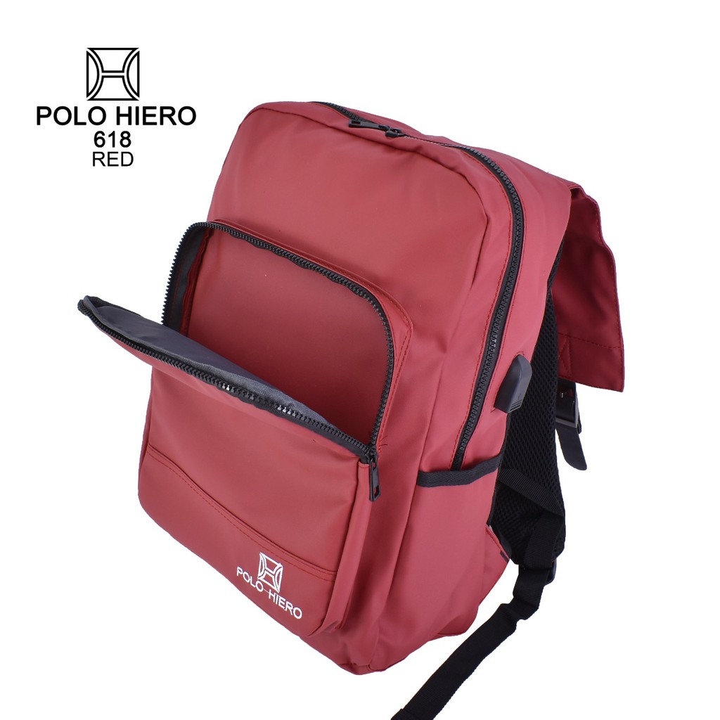 New Model Unisex Ransel Sekolah Kuliah Polo Hiero 618 , [Free Kabel Extension USB]