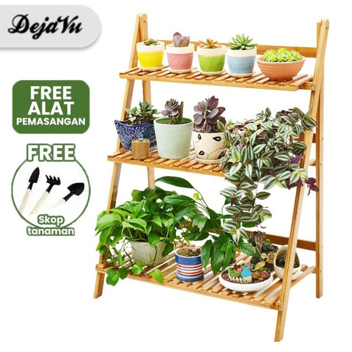 RUMAH TANGGA FURNITURE RAK AC 1759 DEJAVU RAK BUNGA SUSUN LIPAT KAYU STANDING POT MINIMALIS HRK202