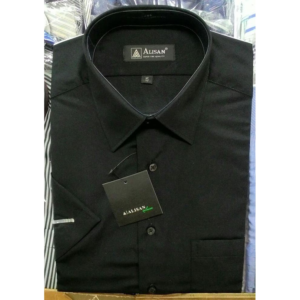Kemeja Pria Alisan Hitam Pendek Reguler