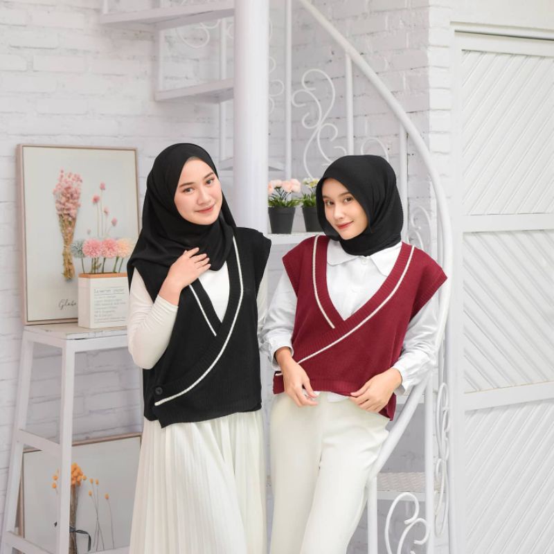 Vest rajut wanita CHIYO VEST || vest rajut kekinian kancing 1 pinggir termurah