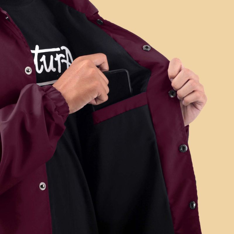 Jaket Coach Windbreaker Pria Original Premium Material Warna Marun | Jaket Taslan Parasut Tahan Air | Jaket Style Japan Keren Anti Air