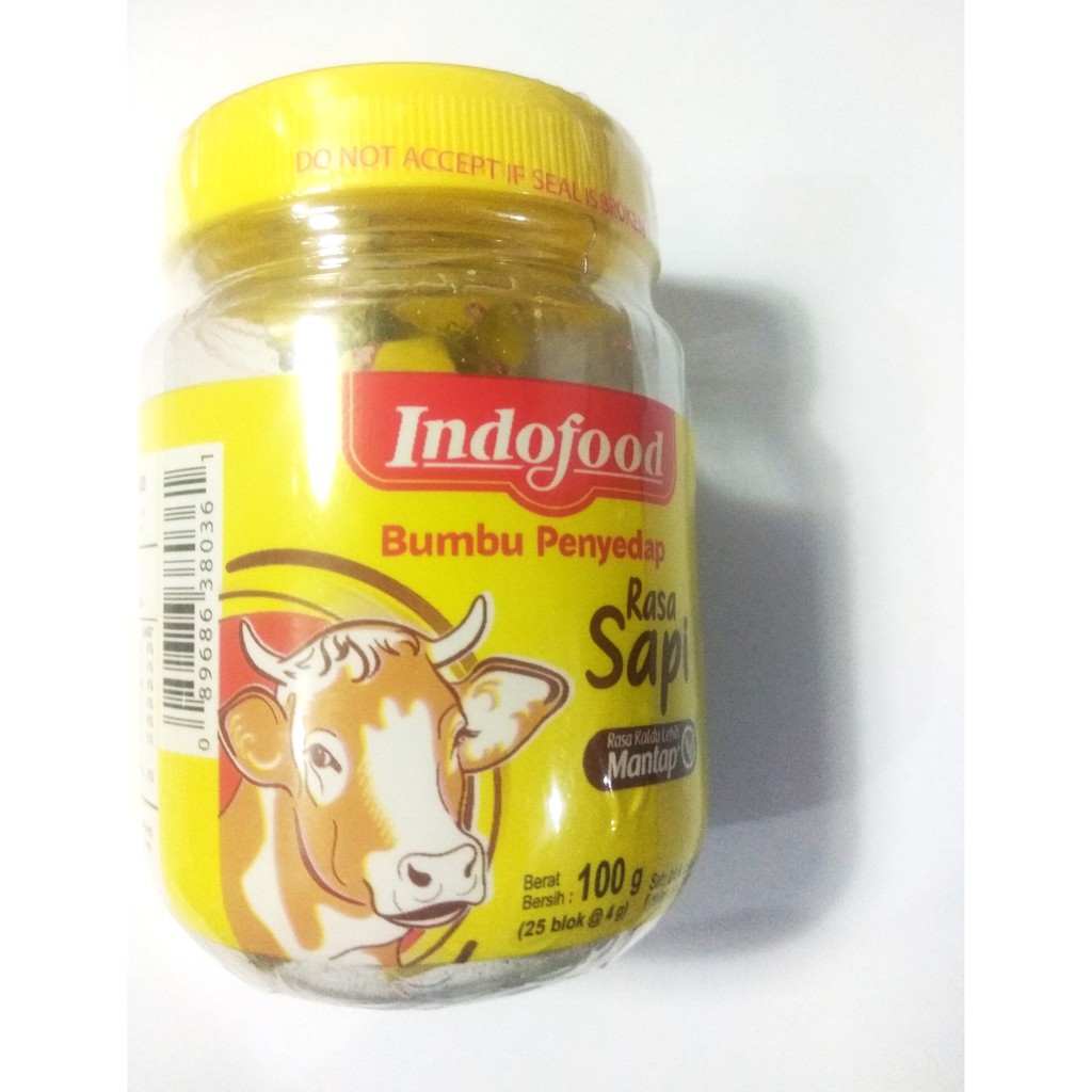 

indofood bumbu penyedap rasa sapi berat bersih 100g isi ( 25 blok @4 g)