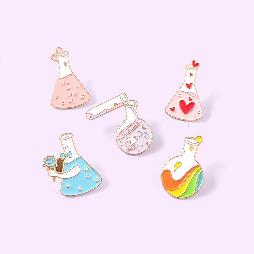 Lily Kerucut Termos Enamel Pin Logam Pelangi Tabung Reaksi Kimia Lencana Beaker