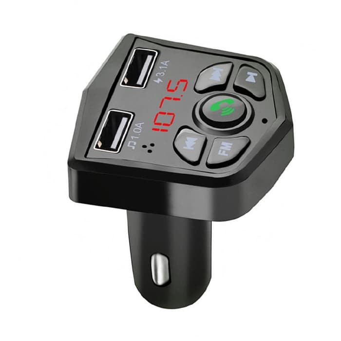 Handsfree Charger Mobil 2in1 Bluetooth 5.0 LCD Voltmeter FM Music MD42