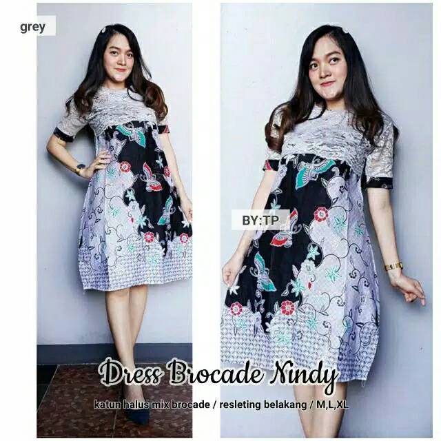 Dress Brocade Nindy Batik Silver Kupu Cantik Minidress Pastel Soft Elegant