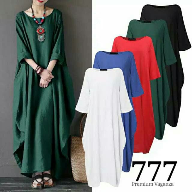 Dress VAGANZA Batwing 777 SUPER TEBAL Gamis Batwing sayap ZANZEA Premi - Hijau Limited