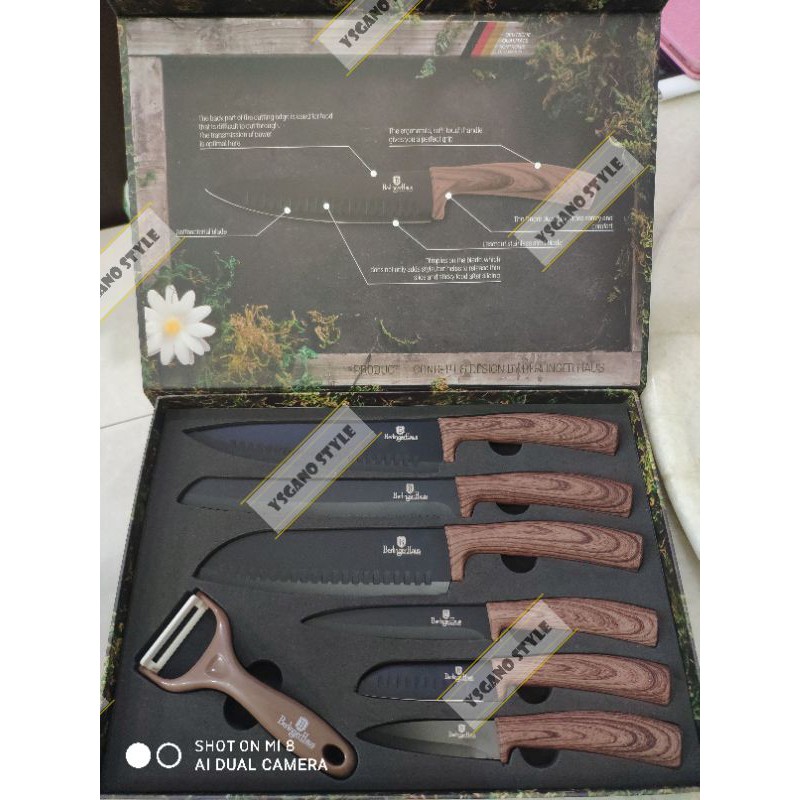 Pisau Besi Anti Karat Import Berlinger Haus Anti Lengket 7 pcs Koki Roti 20cm Santoku 9cm MASTERCHEF
