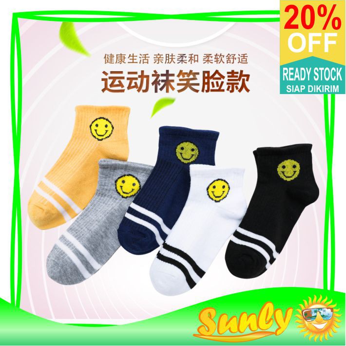 ☀ Sunly ☀ A059 kaos Kaki Wanita Motif Emot Smile Fashion Korea Kaoskaki Pendek Semata Kaki Import