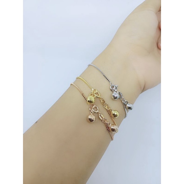 GELANG TANGAN WANITA SILVER 925 ASLI LAPIS EMAS - GELANG ITALI + 2 BEL/ KERINCINGAN - PERHIASAN PERAK 925 ASLI