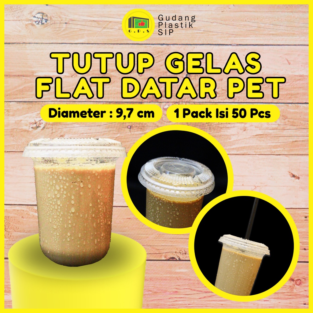 Tutup Gelas Plastik Lid Cup Flat Datar PET / Bahan Ramah Lingkungan