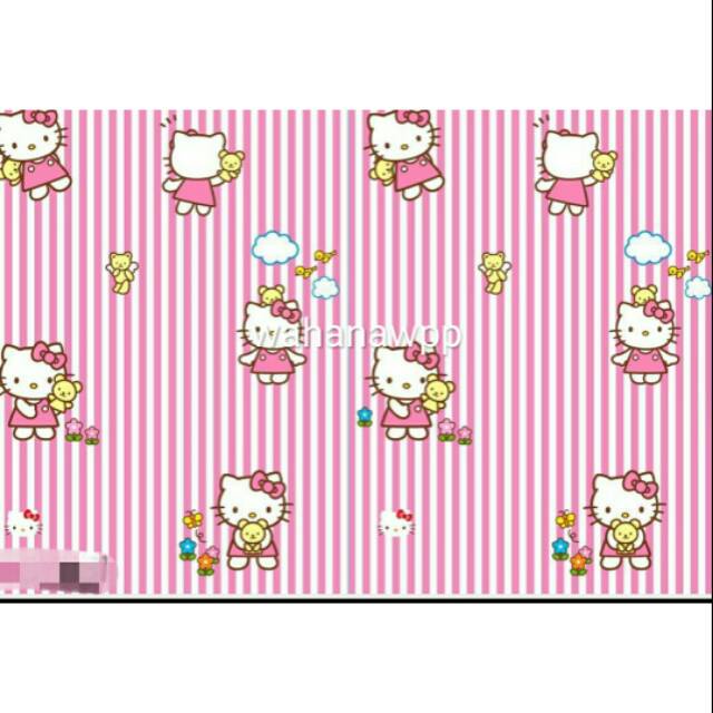 Wallpaper Dinding Stiker Karakter Kitty Line Putih Pink ukuran 45 cm x 10 m