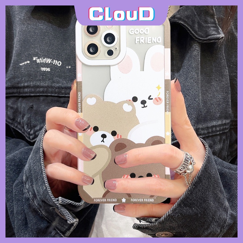 Casing Ponsel Kartun Beruang Kelinci Untuk Iphone11 7plus XR iPhone 6 6s 8 7 Plus 11 12 14 13 Pro MAX X XS MAX SE 2020pelindung Kamera Tahan Guncangan Teman Hewan Lucu Bening Lembut TPU Cover