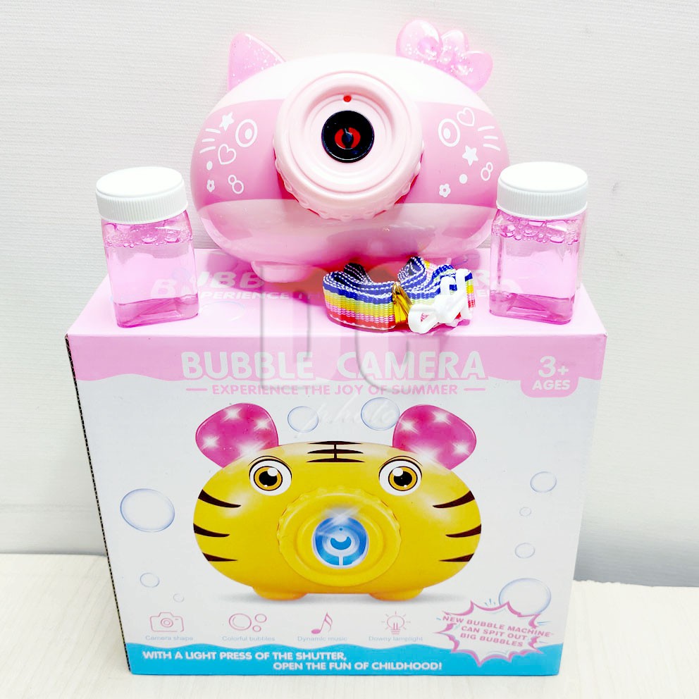 Bubble Camera Tiger Hello Kitty Rabbit Sapi Mainan Kamera Gelembung Sabun Musik Lampu Baterai