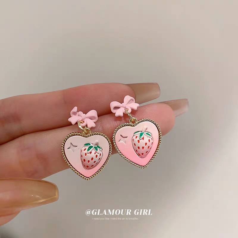 Anting Tusuk Gantung Desain Strawberry Tulip Untuk Wanita