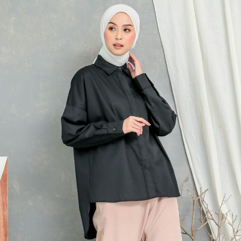 EVONNE Letty Shirt Black Hide Button Basic Oversize Pattern LD120 E03-02 ALLSIZE XXL
