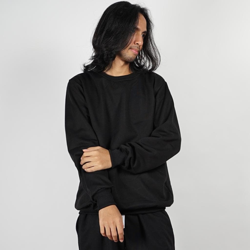 DailyOutfits SweaterPolos Crewneck Basic Hitam Unisex PremiumQuality Hitam L