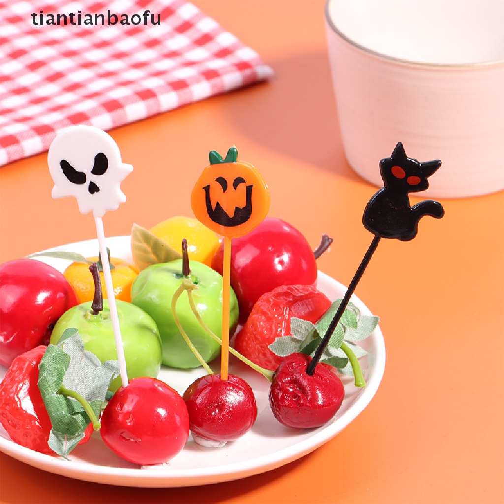 10pcs / Set Tusuk Gigi Buah / Dessert Desain Kartun Halloween Untuk Pesta