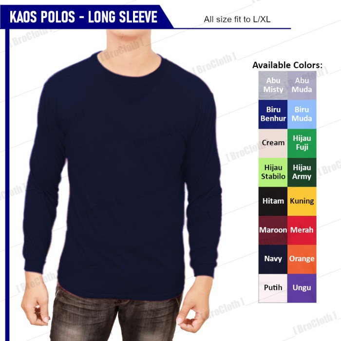 TERLARIS Baju Kaos Polos Pria Lengan Panjang Karet Biru Navy Premium